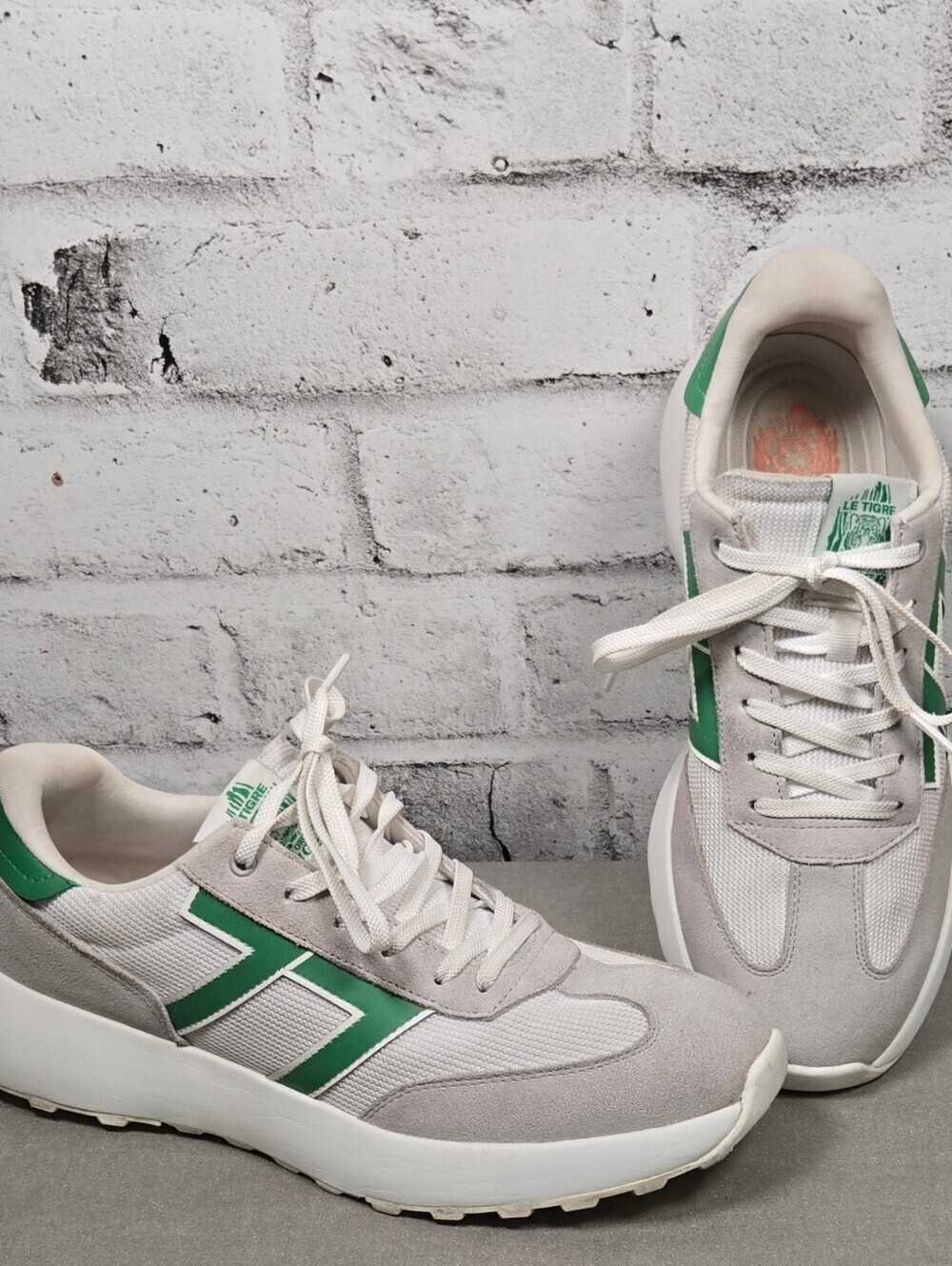 Le Tigre Baxter Retro Sneakers White Green Casual Shoes Mens 10.5